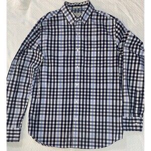 Hawker Rye Men's Shirt M Medium Tall MT Slim Fit Stretch Blue Gingham Plaid L/S